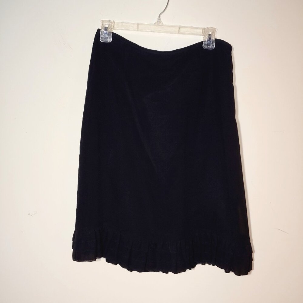Ann Taylor 100% Silk Ruffled Hem Midi Skirt Black Size 8